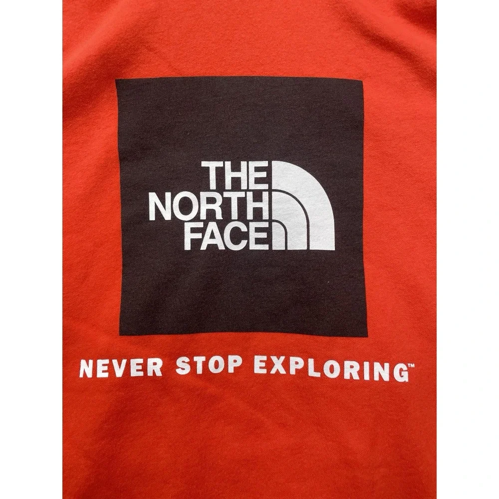 The North Face Mens Box Logo‎ Hoodie Sweatshirt Never Stop Exploring Orange Sz L
